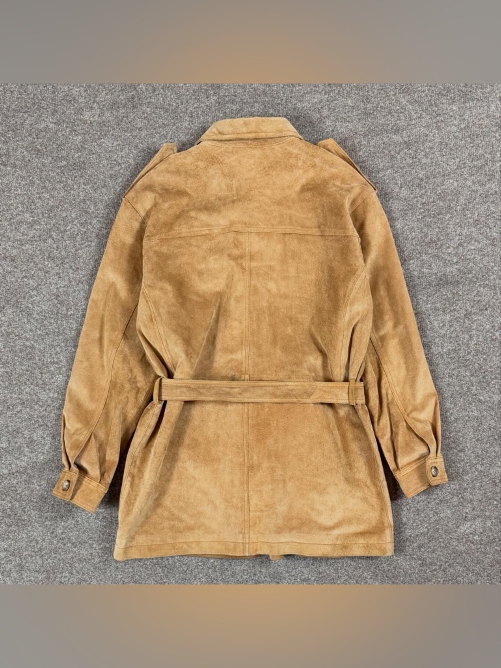 Vintage Suede Leather Belted Jacket Women’s Small Western Utility Safari Trench - Picture 3 of 11